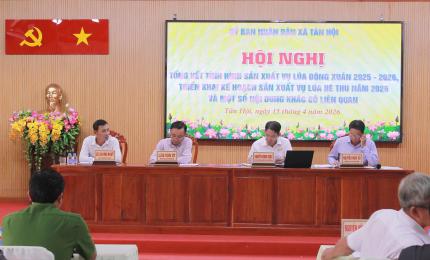 Ngày 15/4/2026, Ủy ban nhân dân xã Tân Hội đã tổ chức Hội nghị tổng kết tình hình sản xuất vụ lúa Đông Xuân 2025–2026 và triển khai kế hoạch sản xuất vụ lúa Hè Thu năm 2026, đồng thời đánh giá kết quả thực hiện một số nhiệm vụ kinh tế - xã hội liên quan đến lĩnh vực nông nghiệp, nông thôn.